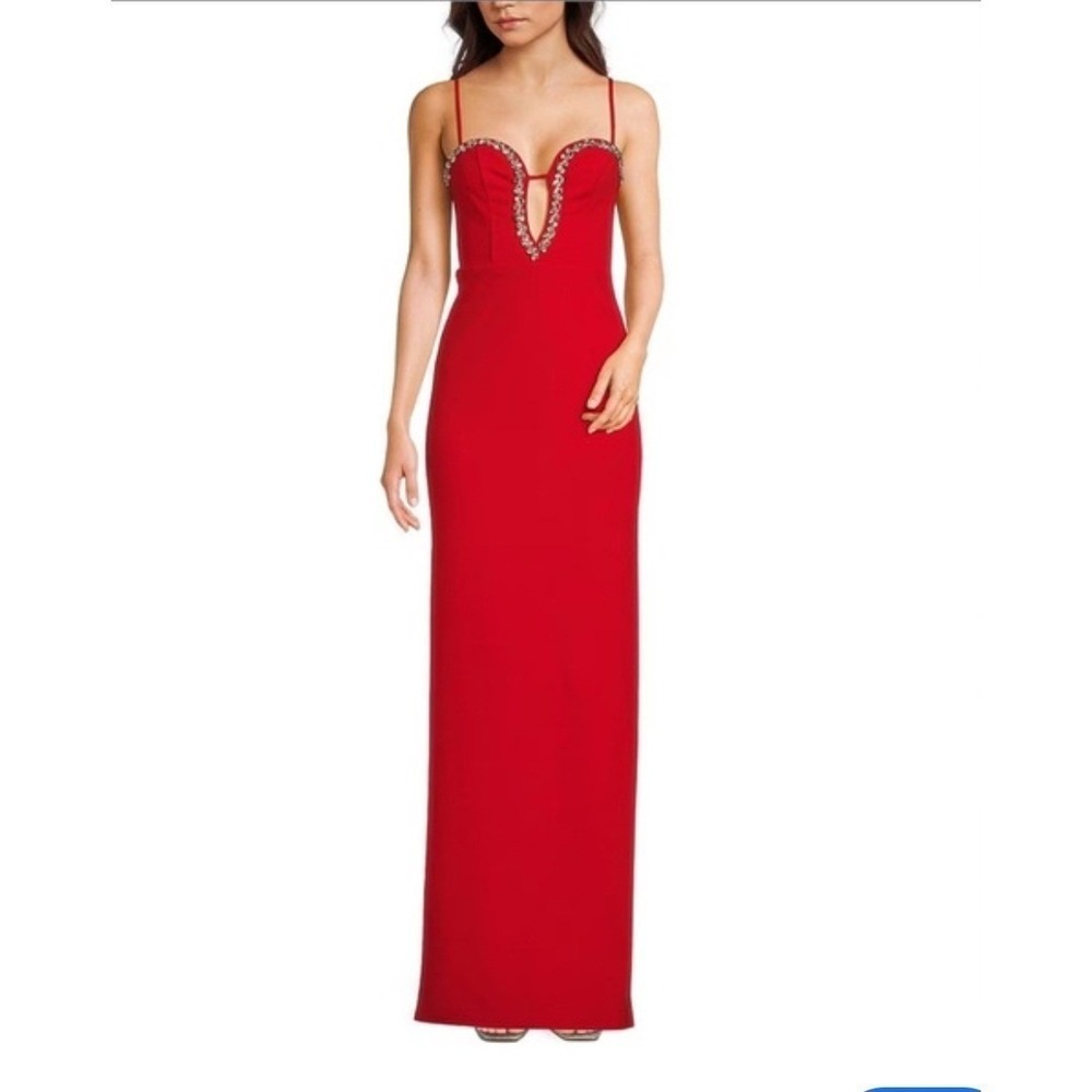 NWT Lulus Embellished V Neck Spaghetti Strap Red Formal Rhinestone Size L